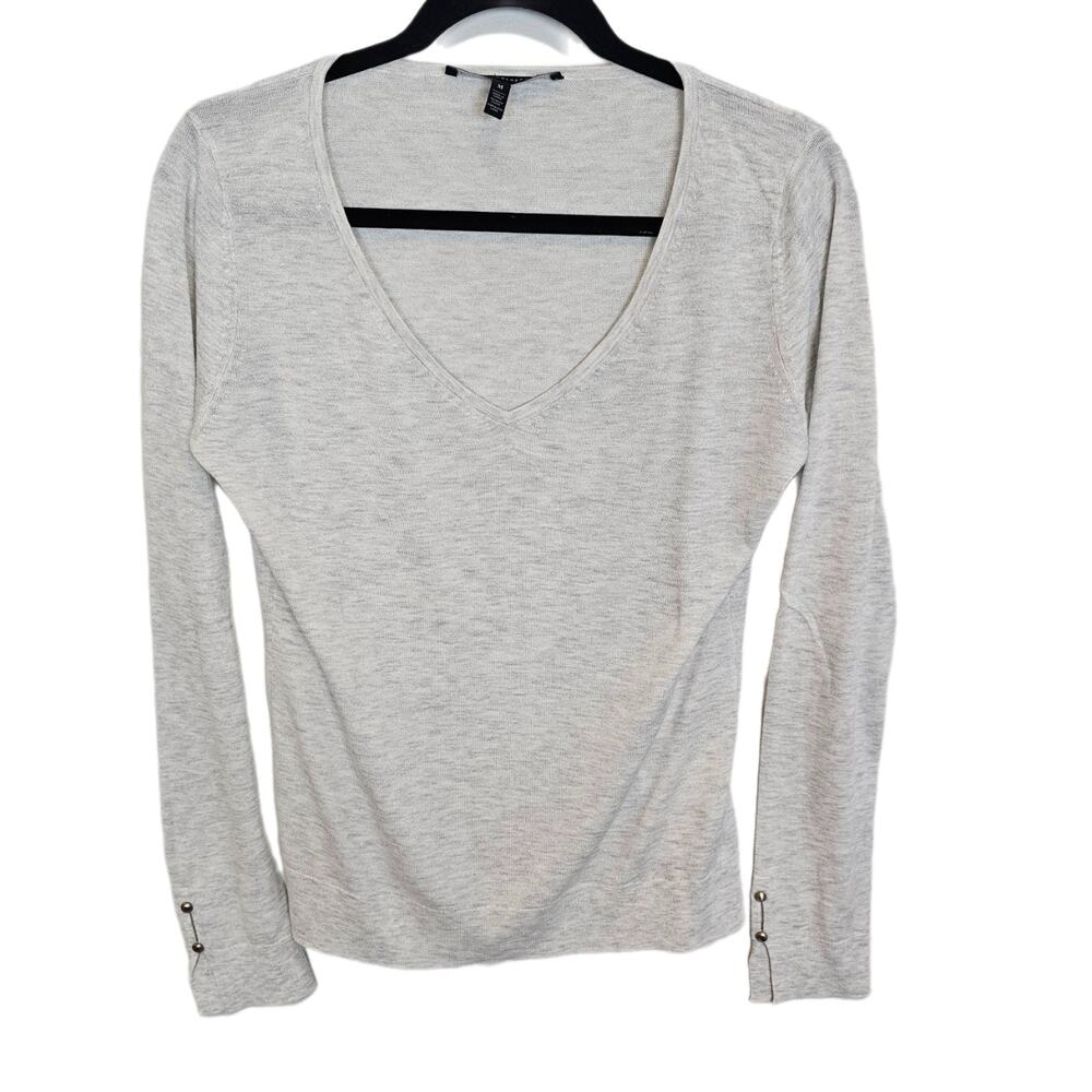 White House Black Market Sweater Wool Sweater Knit Sweater Women M Gray V-Neck